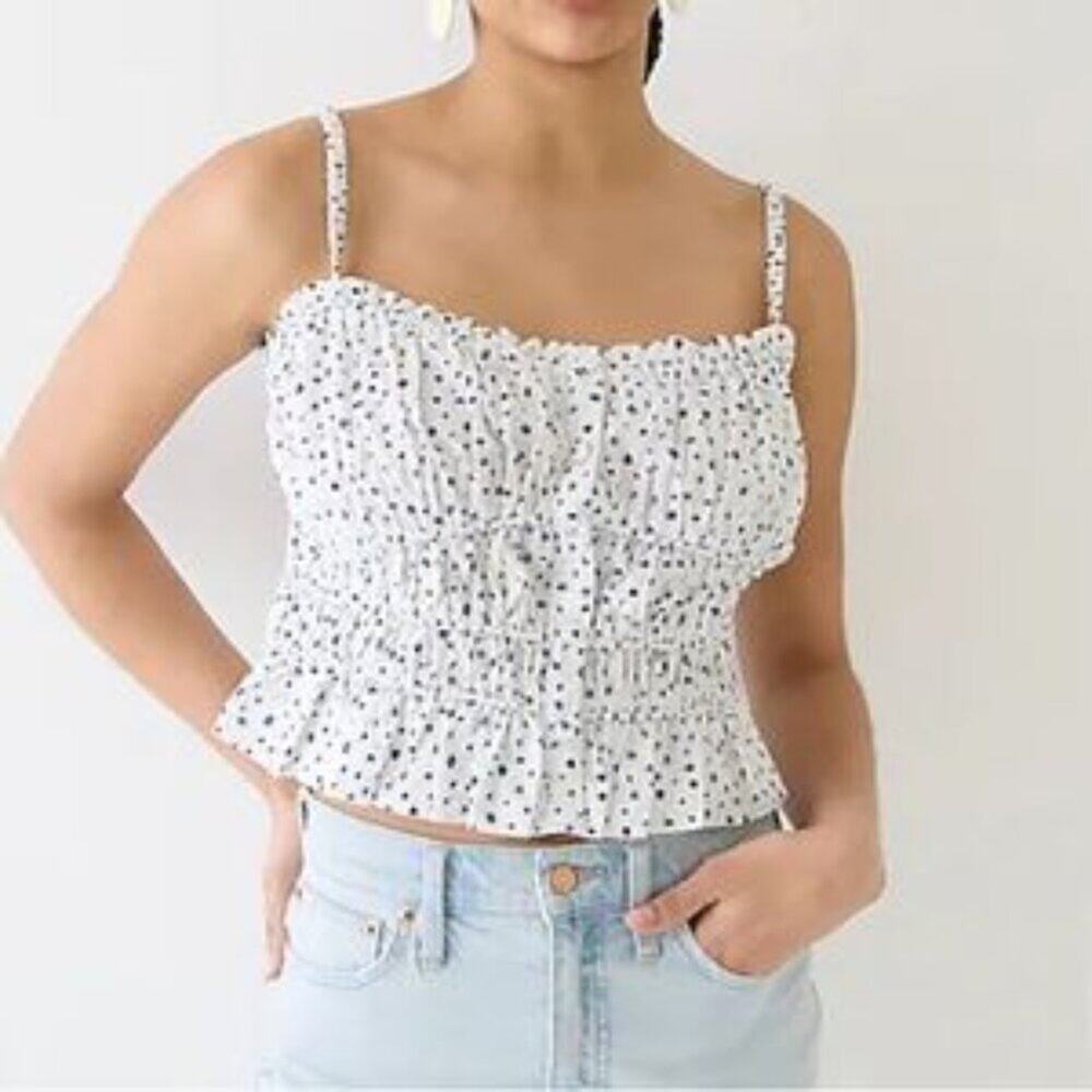 J. Crew Cinched-waist Cotton Poplin Tank Top In Dot Vacation Summer Size Small